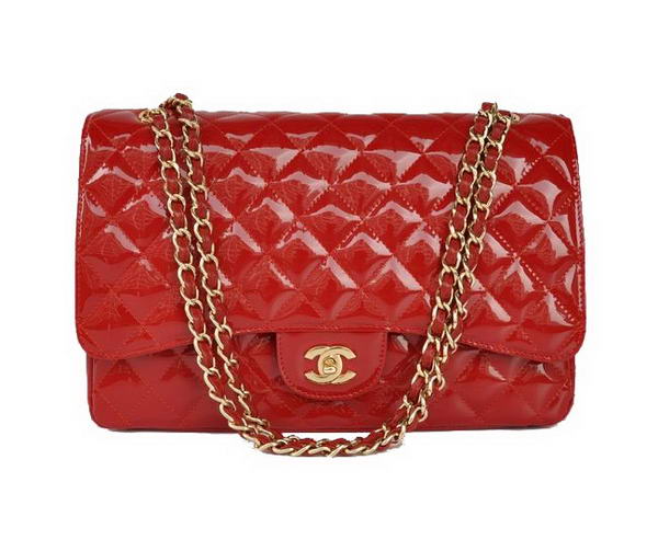 AAA Fashion Chanel A28601 Red Patent Leather Jumbo Flap Bag Gold On Sale